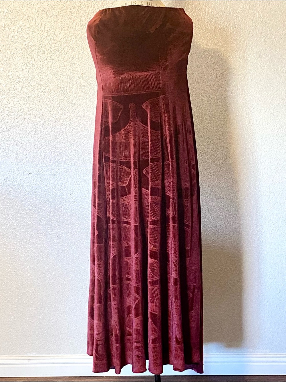 Manaola Hula Dress Peahi Moi Burgundy Small Ohe Kapala Velvet Valour Strapless